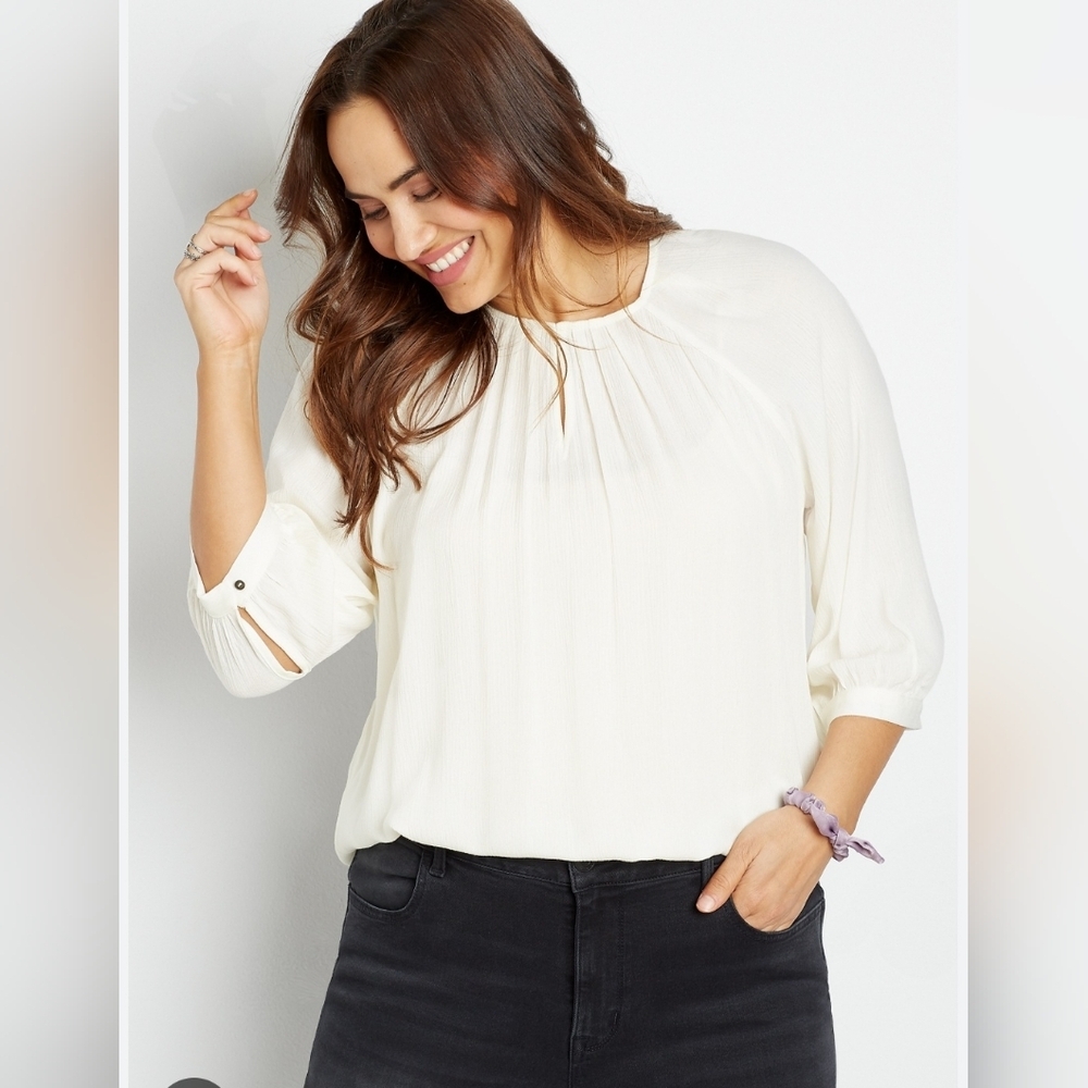 Maurices Ivory Peasant Blouse XL 100% Rayon 3/4 Sleeve Boho Lightweight Tunic